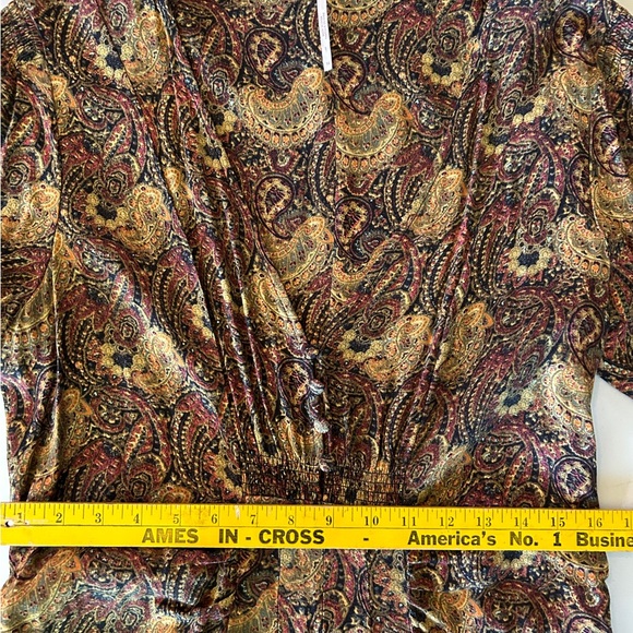 Free People Paisley Maxi Dress Jeweltone muted V neck side zipper size 14 - Picture 3 of 10